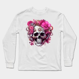 Pink Steampunk Skull Long Sleeve T-Shirt